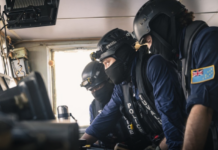 Tuvalu police inspecting the bridge of the arrested Chinese longliner Lu Rong Yuan Yu 138