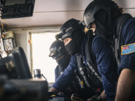 Tuvalu police inspecting the bridge of the arrested Chinese longliner Lu Rong Yuan Yu 138