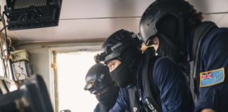 Tuvalu police inspecting the bridge of the arrested Chinese longliner Lu Rong Yuan Yu 138