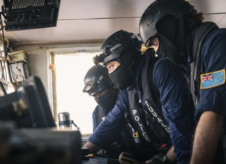 Tuvalu police inspecting the bridge of the arrested Chinese longliner Lu Rong Yuan Yu 138