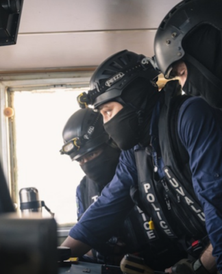 Tuvalu police inspecting the bridge of the arrested Chinese longliner Lu Rong Yuan Yu 138