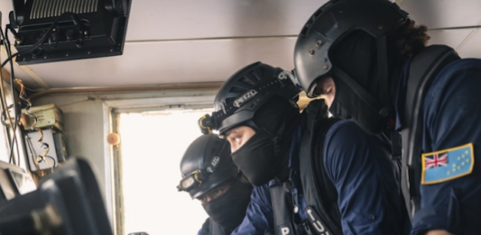 Tuvalu police inspecting the bridge of the arrested Chinese longliner Lu Rong Yuan Yu 138