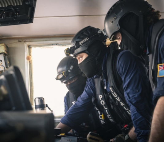Tuvalu police inspecting the bridge of the arrested Chinese longliner Lu Rong Yuan Yu 138