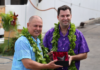 Cook Islands caretaker Prime Minister Brown and US Ambassador Jared Novelly exchange gifts