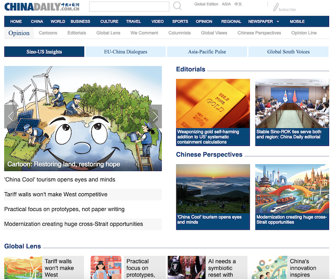 The China Daily opinion page