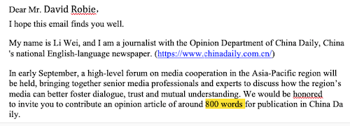 The China Daily invitation