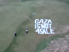"Gaza is not for sale" . . . the spray painted slogan at President Trump’s Turnberry golf resort