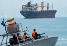 An Iranian naval speedboat patrolling the Strait of Hormuz