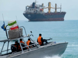 An Iranian naval speedboat patrolling the Strait of Hormuz