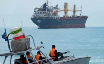 An Iranian naval speedboat patrolling the Strait of Hormuz