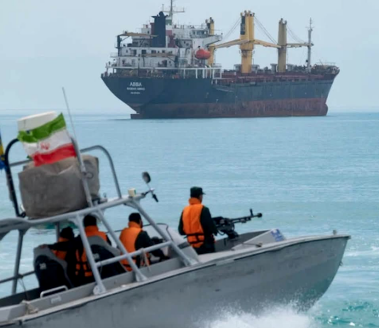 An Iranian naval speedboat patrolling the Strait of Hormuz