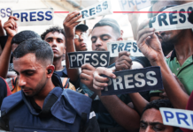 Gazan journalists calling for open access to the besieged Palestinian enclave . . . more than 200 journalists and media freedom groups signed a petition demanding free media access and protection for Palestinan media workers