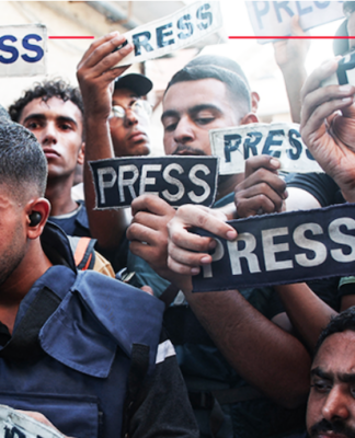 Gazan journalists calling for open access to the besieged Palestinian enclave . . . more than 200 journalists and media freedom groups signed a petition demanding free media access and protection for Palestinan media workers