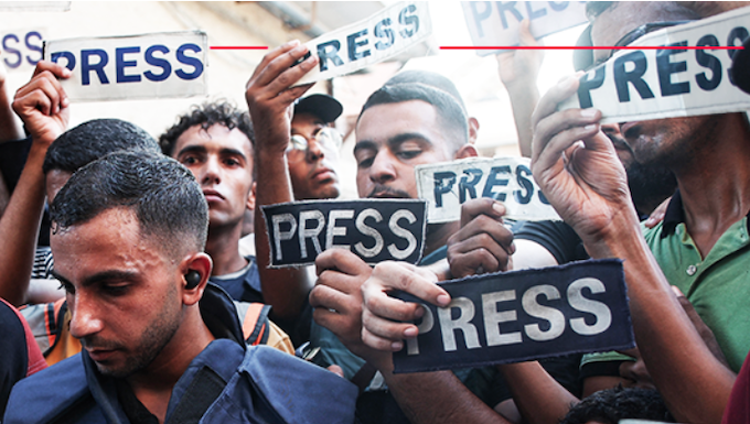 Gazan journalists calling for open access to the besieged Palestinian enclave . . . more than 200 journalists and media freedom groups signed a petition demanding free media access and protection for Palestinan media workers