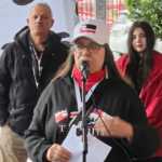 PSNA's Leeann Wahanui-Peters reading out Te Pāti Māori's statement for co-leader Debbie Ngarewa-Packer