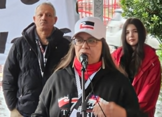 NZ left parties condemn Luxon govt on lack of humanity, ‘complicity’ over Gaza genocide PSNA's Leeann Wahanui-Peters reading out Te Pāti Māori's statement for co-leader Debbie Ngarewa-Packer