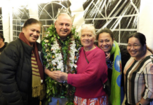 Caretaker Prime Minister and Cook Islands Party leader Mark Brown with supporters on election night