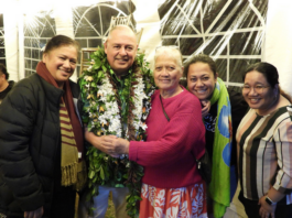 Caretaker Prime Minister and Cook Islands Party leader Mark Brown with supporters on election night