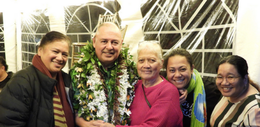 Caretaker Prime Minister and Cook Islands Party leader Mark Brown with supporters on election night