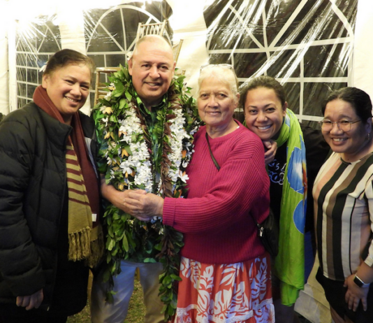 Caretaker Prime Minister and Cook Islands Party leader Mark Brown with supporters on election night