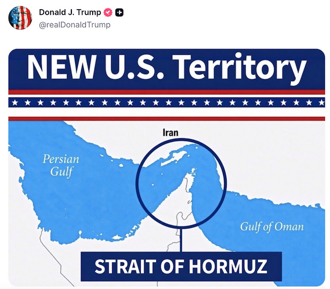 The Trump Truth Social post claiming the Strait