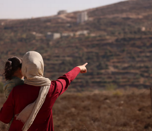 Trapped Palestinian Refqa Hassan watches as Israeli settlers have besieged her family home
