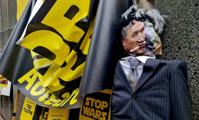 The effigy of NZ's Foreign Minister Winston Peters . . . . guilty as charged at the mock trial