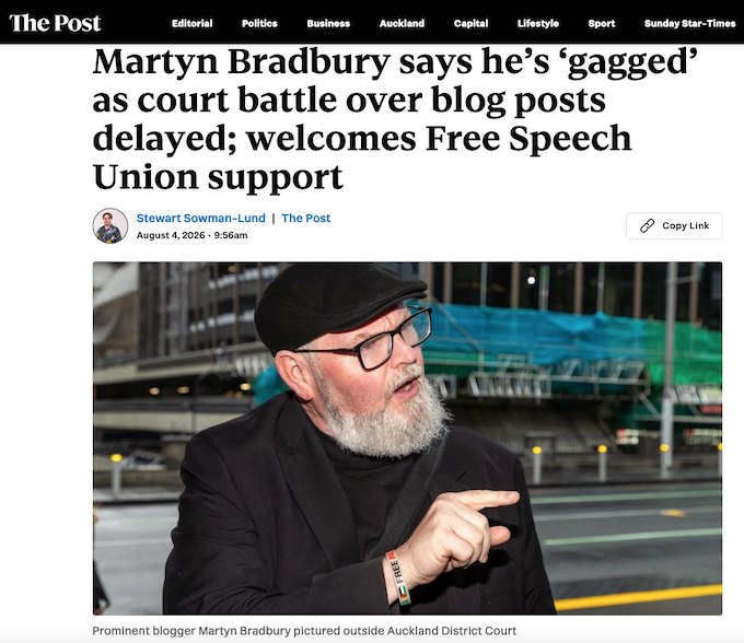 Coverage today of The Daily Blog gagging case