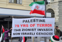 Pioneer of Palestine protest in NZ warns against the IDF ‘obscenity’ becoming normalised A banner at today's rally in Auckland's Te Komititanga Square
