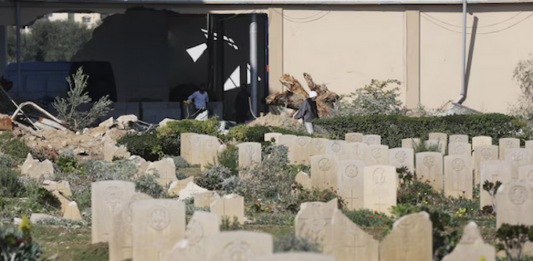 An Israeli military offensive in January 2024 damaged parts of the Deir El Belah War Cemetery