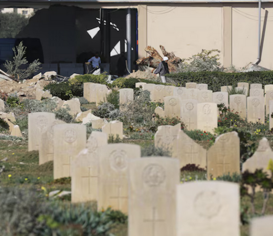 An Israeli military offensive in January 2024 damaged parts of the Deir El Belah War Cemetery