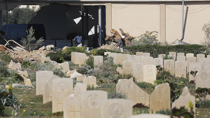 An Israeli military offensive in January 2024 damaged parts of the Deir El Belah War Cemetery