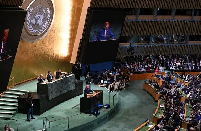 US President Donald Trump speaking at the UNGA