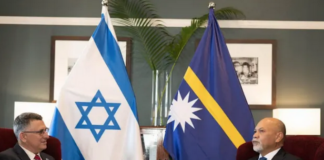 ‘Easy decision’ – Naoero becomes third Pacific Islands Forum member with Jerusalem embassy Israel's Foreign Minister Gideon Sa'ar (left) with Naoero's Vice-President Lionel Aingimea in Suva earlier this year