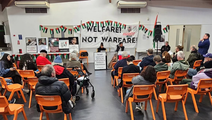 Pro-Palestine activists at a public meeting in Auckland last night planning for the New Zealand share of the Global March for Palestine