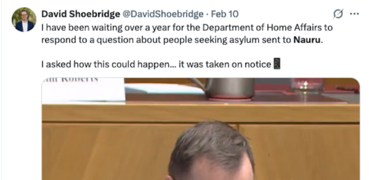 Australian Green Senator David Shoebridge seeking information from the Department of Home Affairs