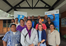 Pacific Islands News Association (PINA) president Kalafi Moala (front, second from left) with participants of the Climate Change and Corruption roundtable