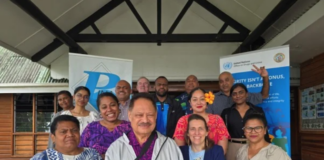 UN adviser tells Pacific journalists to probe ‘accountability’ in climate change, disaster funding Pacific Islands News Association (PINA) president Kalafi Moala (front, second from left) with participants of the Climate Change and Corruption roundtable