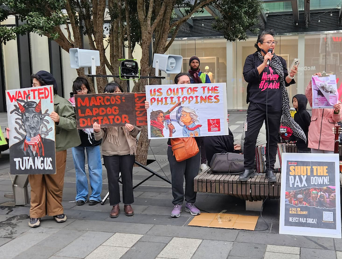 Gabriela's Melissa Cruz speaking at the Te Komititanga Square