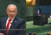 Israeli Prime Minister Benjamin Netanyahu, wanted on an International Criminal Court warrant for alleged war crimes and crimes against humanity, begins his controversial speech at UNGA