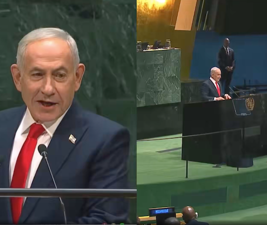 Israeli Prime Minister Benjamin Netanyahu, wanted on an International Criminal Court warrant for alleged war crimes and crimes against humanity, begins his controversial speech at UNGA