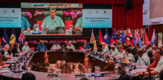 Leaders at the round table for the 55th Pacific Islands Forum Leaders Meeting Plenary in Koror, Palau