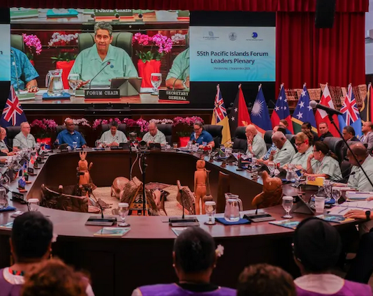 Leaders at the round table for the 55th Pacific Islands Forum Leaders Meeting Plenary in Koror, Palau