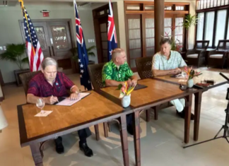 US pushes critical minerals agenda in Cook Islands with Penrhyn ‘lifeline’ NZ Foreign Minister Winston Peters (from left), Cook Islands Prime Minister Mark Brown and the US Deputy State Secretary, Christopher Landau