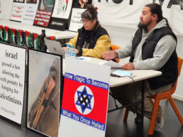 Facilitators at a New Zealand public protest meeting in Auckland this week planning for a Global March for Palestine on October 10