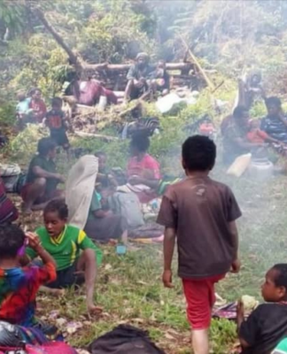 A makeshift West Papuan refugee camp in Puncak Regency after dozens of villagers were displaced from their community by armed conflict in February