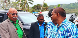 Rabuka urges Pacific media to verify facts, warns over rise of AI Fijian Media Association general secretary Stanley Simpson (right) greets Prime Minister Sitiveni Rabuka at the 8th Pacific Media Summit in Savusavu
