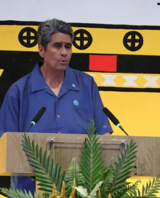 President Surangel Whipps talking over the chairmanship of the PIF, making his remarks at the opening of the 55th PIFLM in Palau