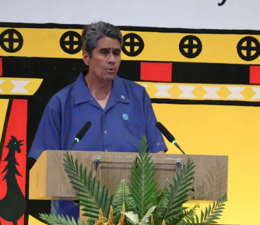 President Surangel Whipps talking over the chairmanship of the PIF, making his remarks at the opening of the 55th PIFLM in Palau