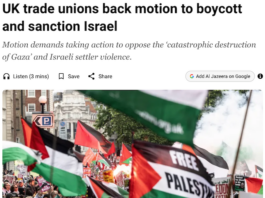 TUC unions back motion demanding boycotts and sanctions to oppose the "catastrophic destruction of Gaza"
